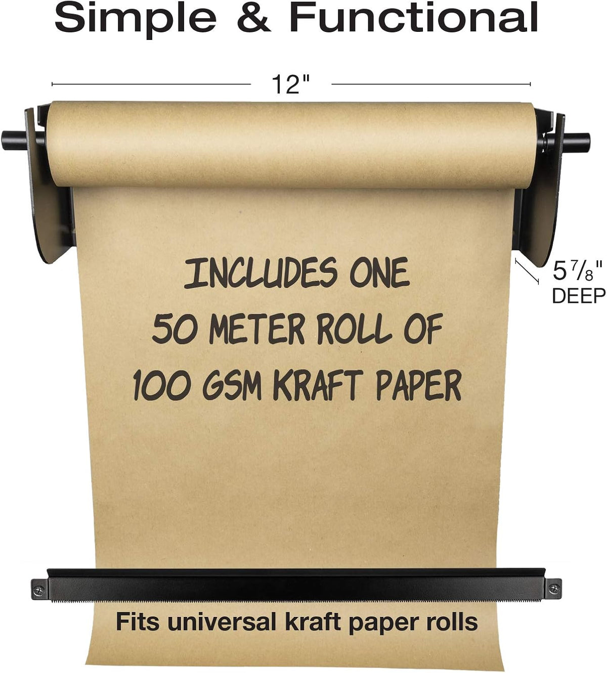 Wall Mounted Kraft Paper Dispenser & Cutter with 50 Meter Kraft Paper Roll, 12 Inches Wide, Pack of 2 U34869