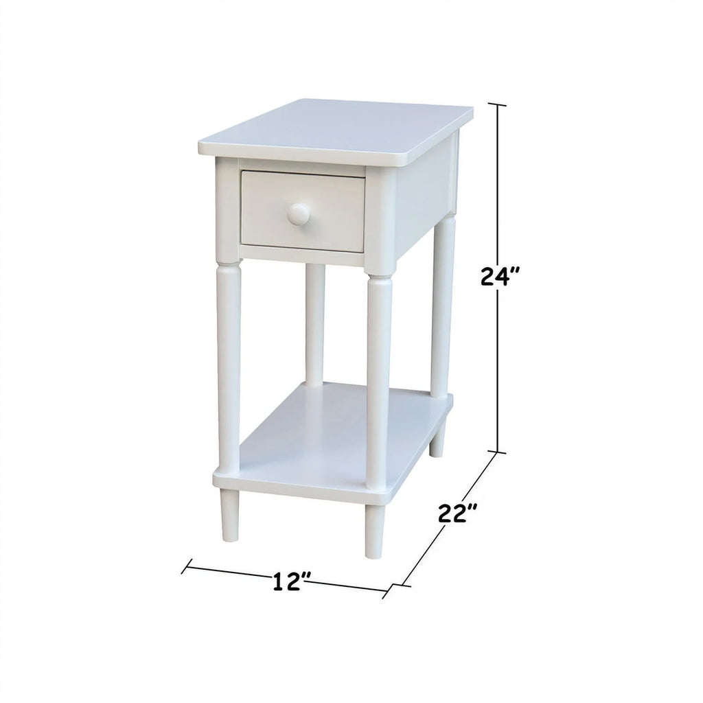 White Narrow Solid Wood Side Table F639364