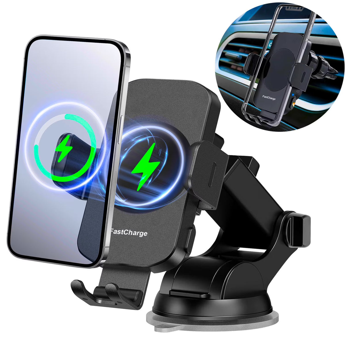 Black 3-in-1 Car Phone Holder Wireless Charger P5128