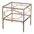 Gold Leafed Metal and Clear Tempered Glass Cubed Accent End Table T48823