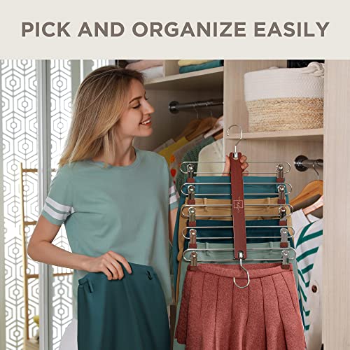 European Beechwood 5 Tier Skirt Hangers with Clips U971