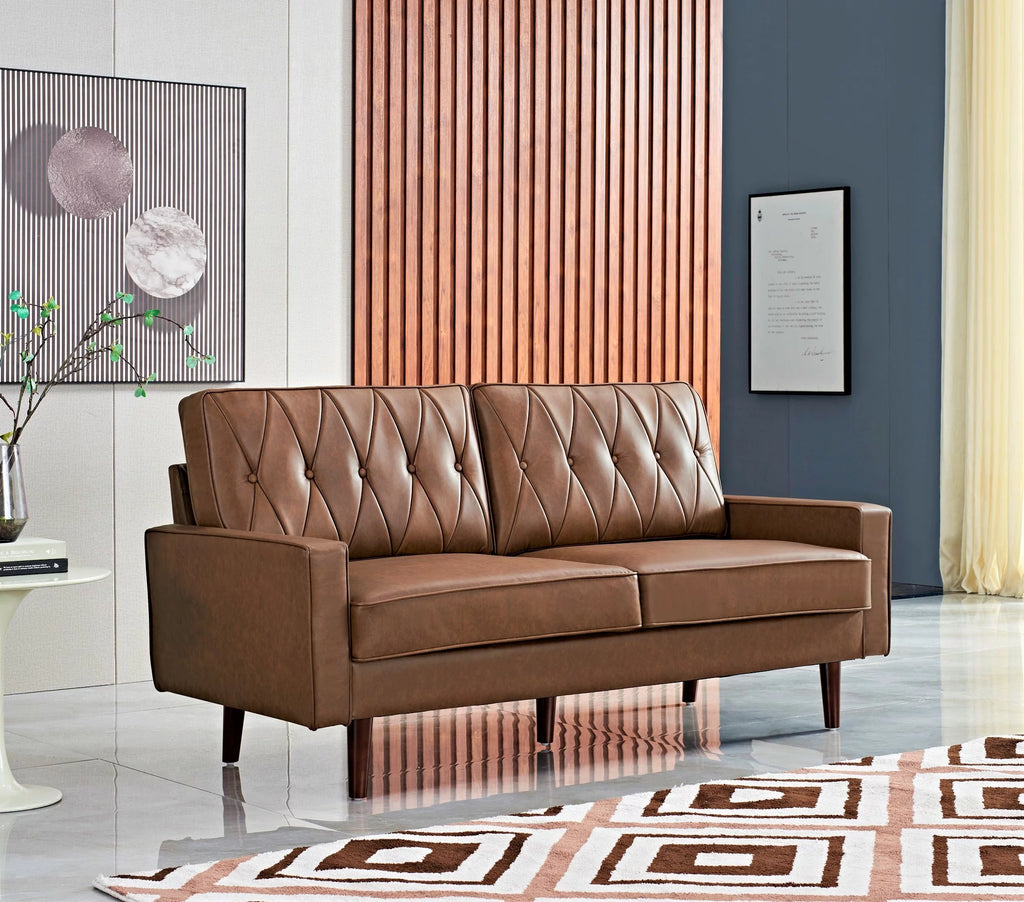 Brown Faux Leather Cushion Back Sofa M719