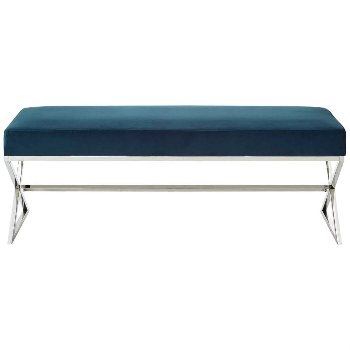 Blue Velvet Upholstered Bench with Stainless Steel Legs J3571
