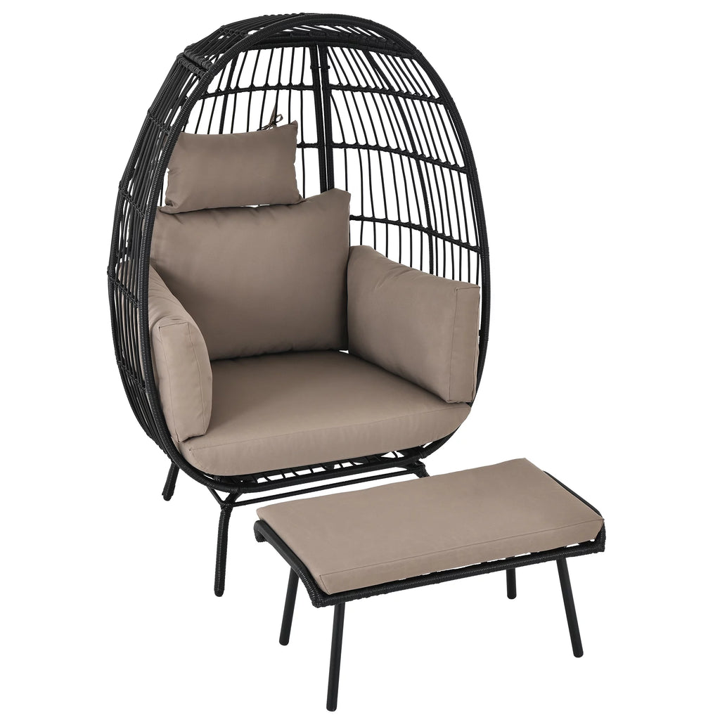 Wicker Egg Chair with Ottoman, Stand, Cushions L5647