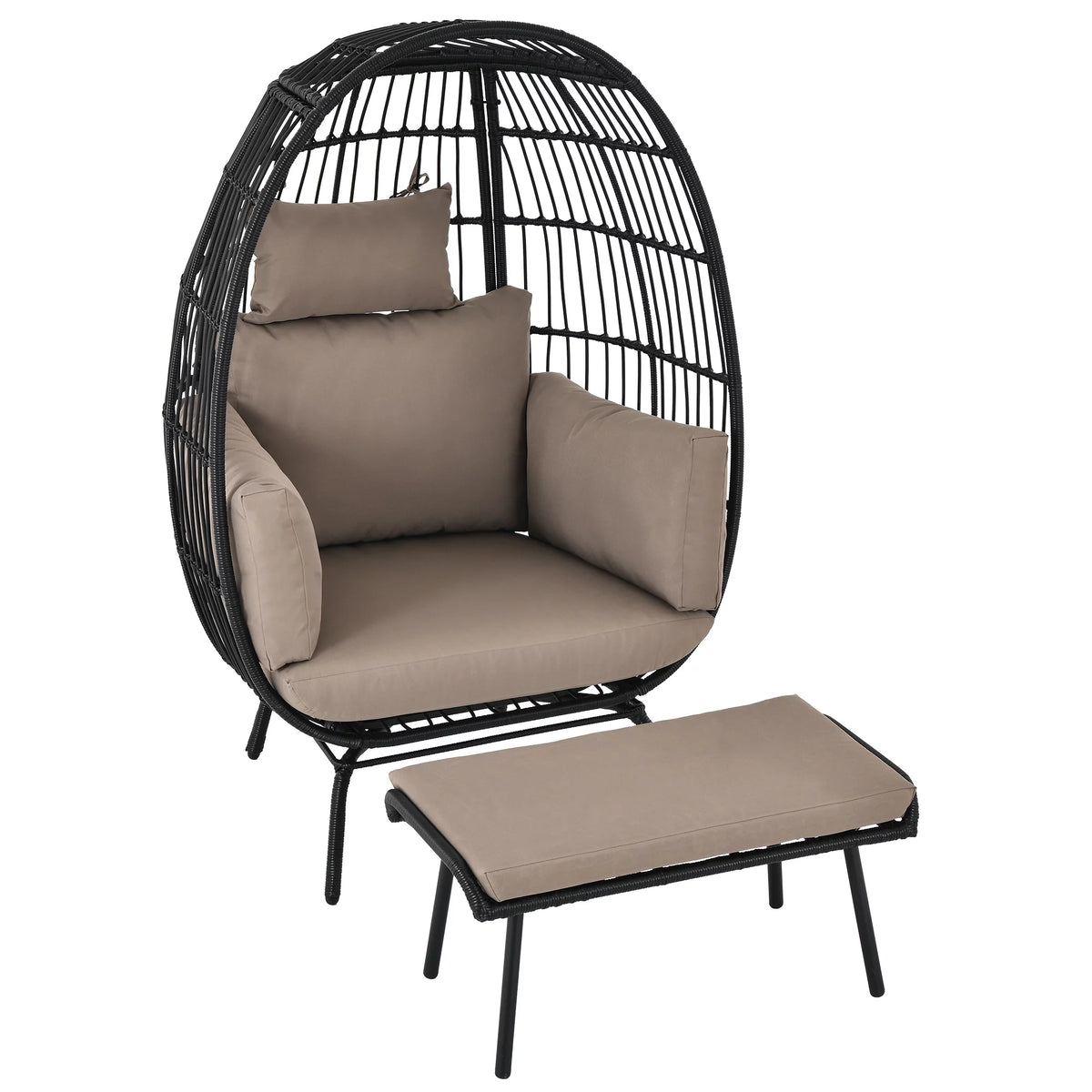 Wicker Egg Chair with Ottoman, Stand, Cushions L5647