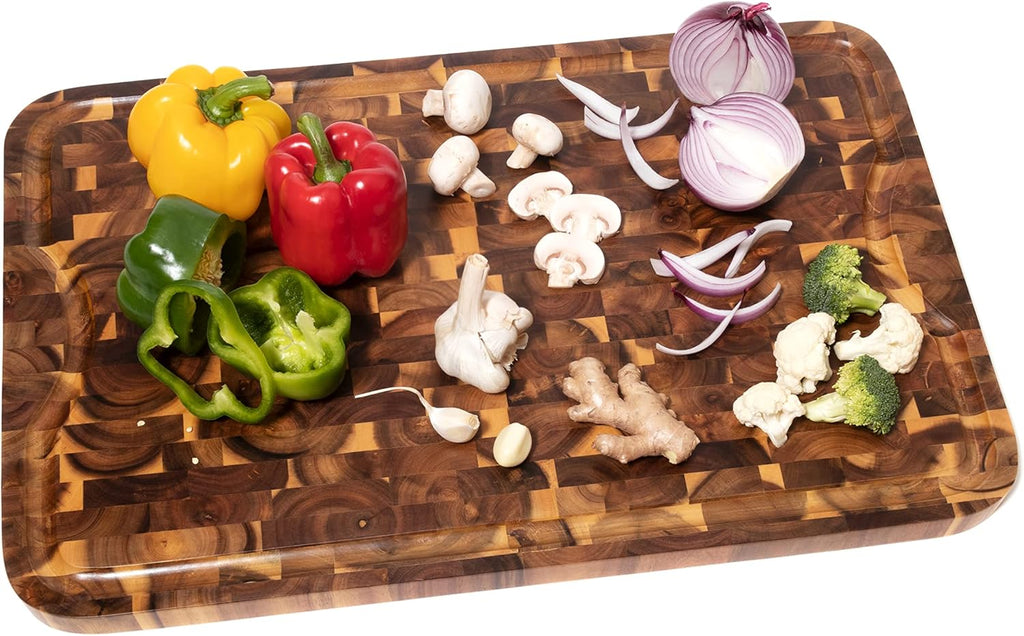 Acacia End Grain Cutting Board with Juice Groove, 24" x 16" x 1" R734
