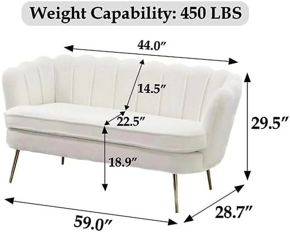 Boucle Loveseat Sofa with Gold Metal Legs D3126