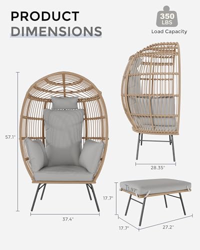 Grey Wicker Egg Chair with Ottoman P775886