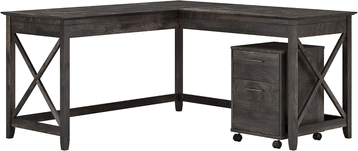 L Shaped Desk with 2 Drawer Mobile File Cabinet, 60W, Gray Q378