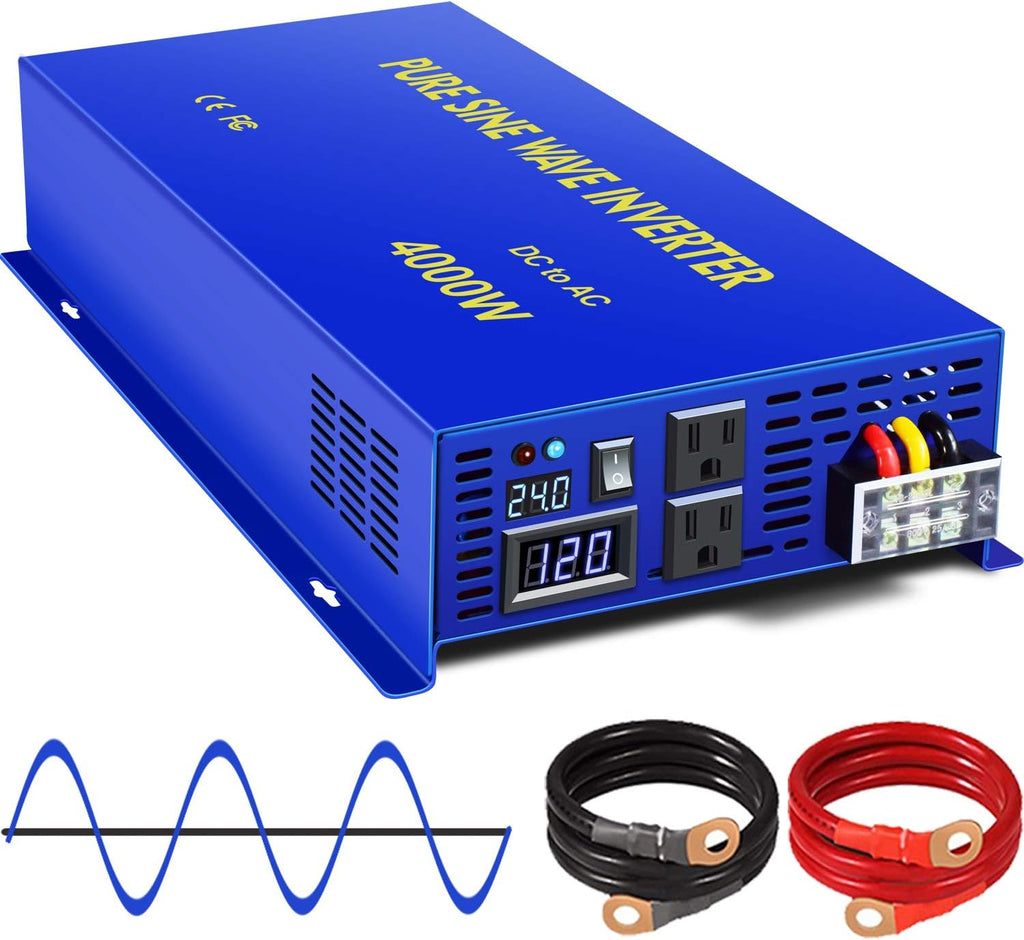 Pure Sine Wave Power Inverter 3500W / 7000W Peak DC 24V to AC 110V 120V with LCD Display A7876