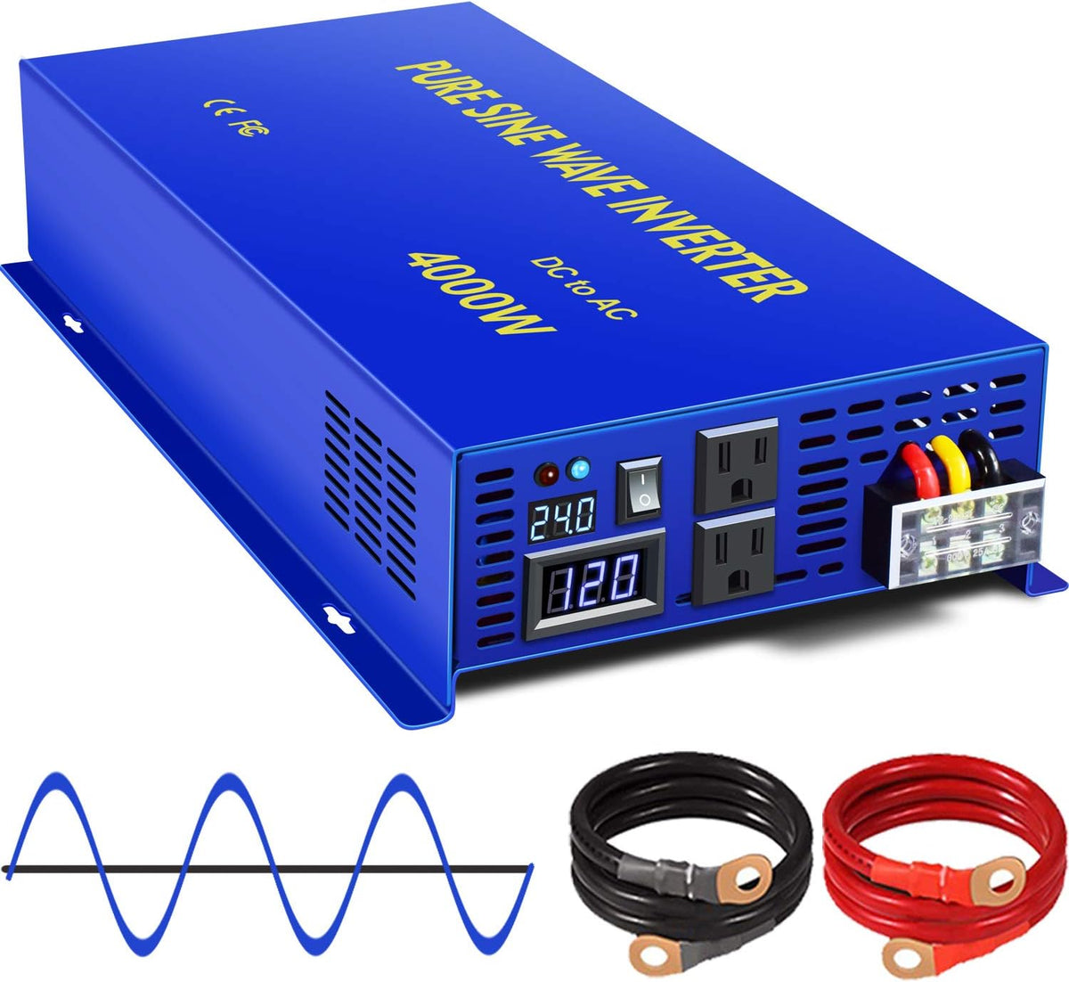 Pure Sine Wave Power Inverter 3500W / 7000W Peak DC 24V to AC 110V 120V with LCD Display A7876
