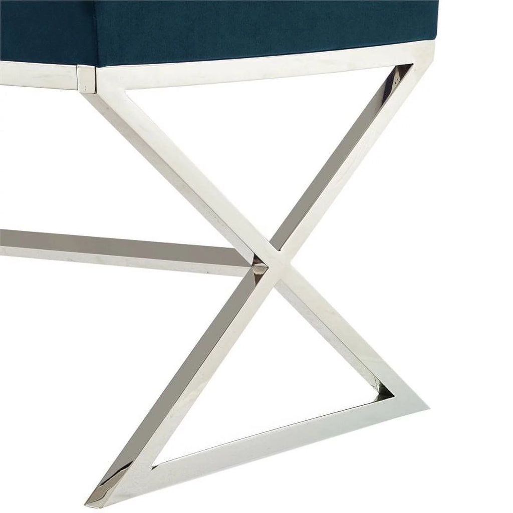 Blue Velvet Upholstered Bench with Stainless Steel Legs J3571