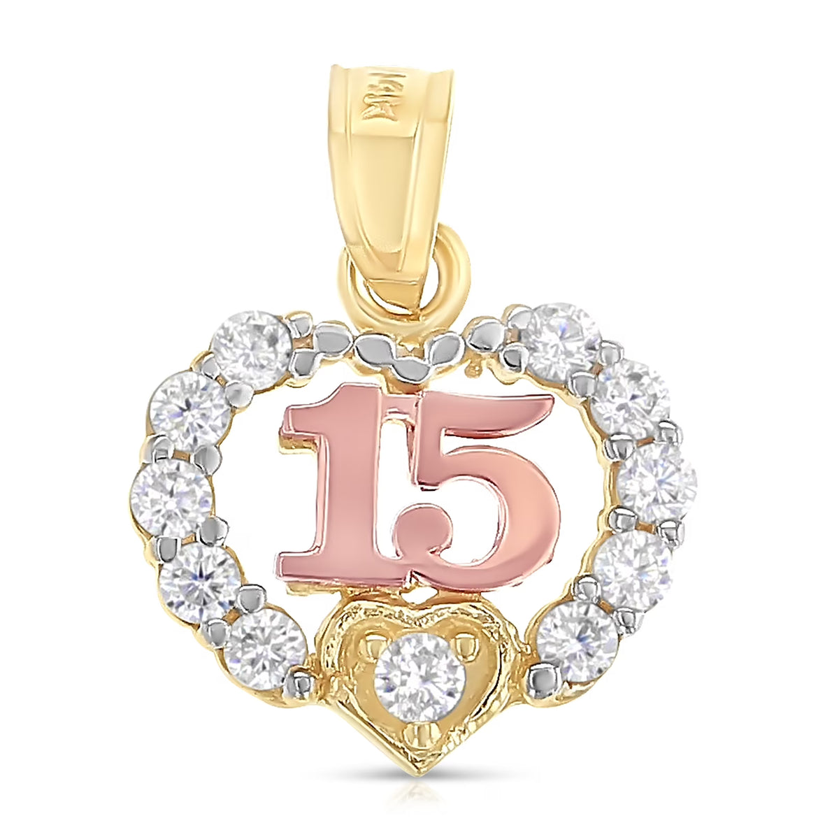 14K Two Tone Gold Heart Cubic Zirconia Pendant K4321