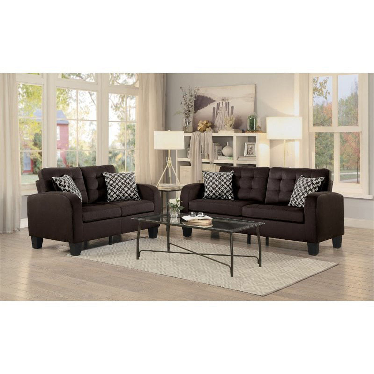 Chocolate Fabric Sofa with 2 Pillows H8832