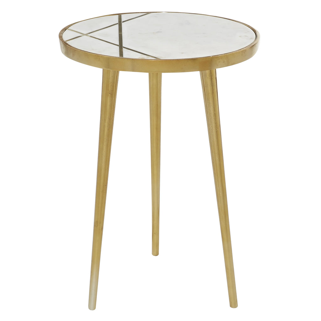 15" x 20" Gold Aluminum Accent Table with Marble Top A3182