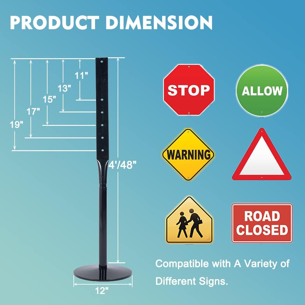 Cast Iron Pedestal Post Sign Holder with 17" Dia Base 48" Tall, Black S630