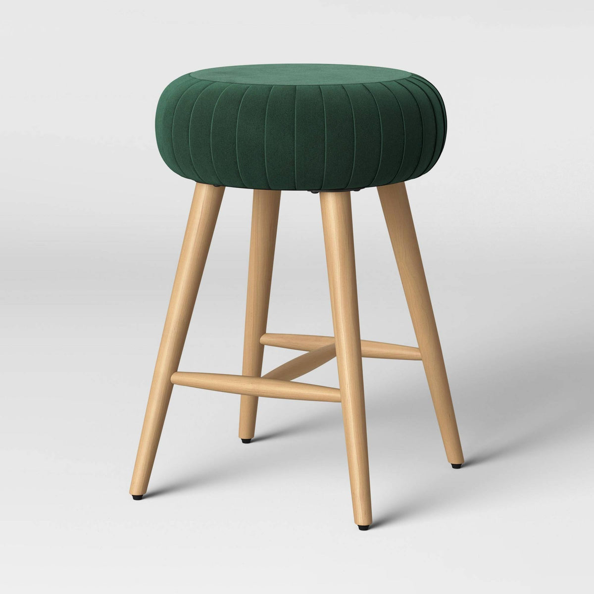 Pleated Velvet Counter Height Barstool Green R370831
