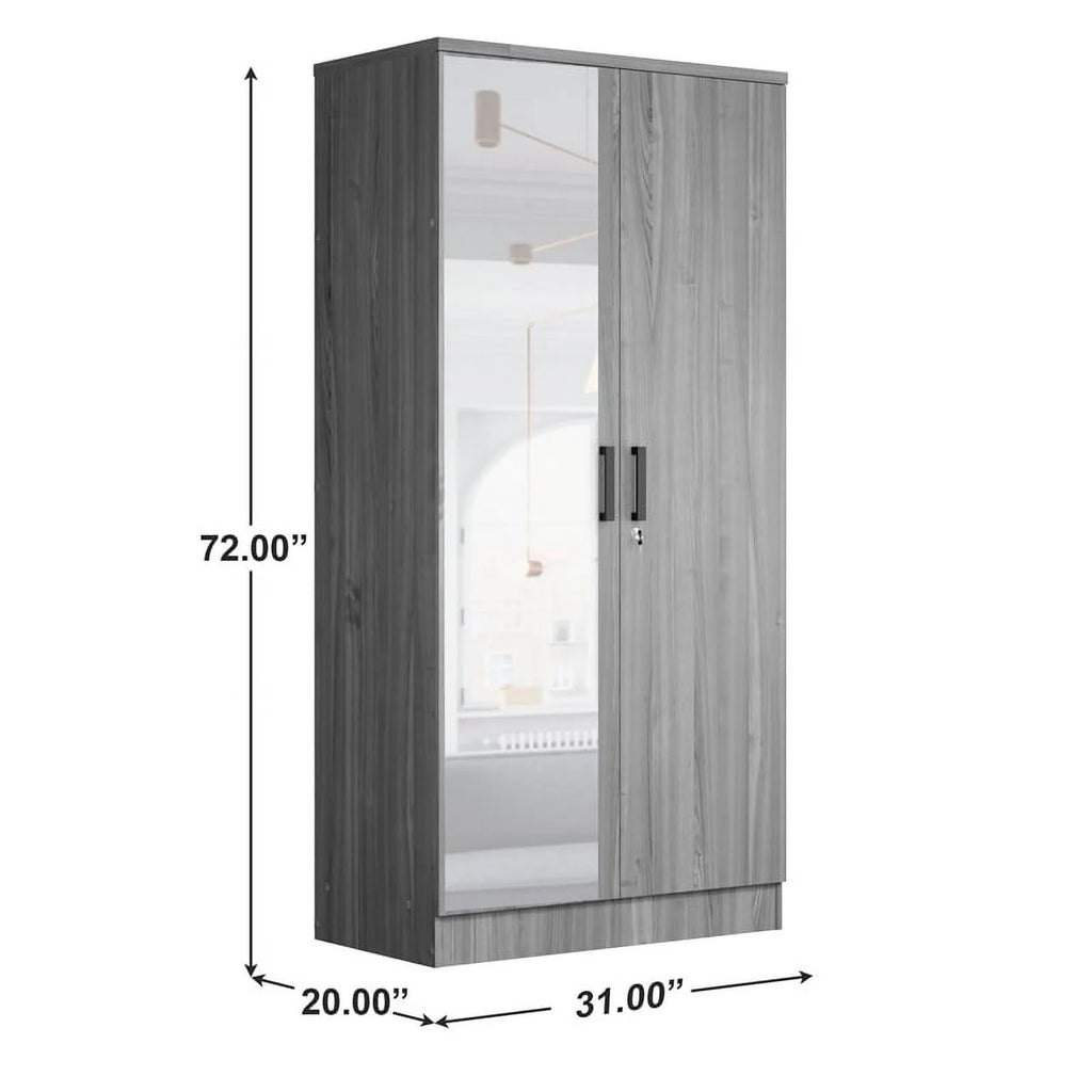 Gray Two Door Armoire Wardrobe with Mirror B9863