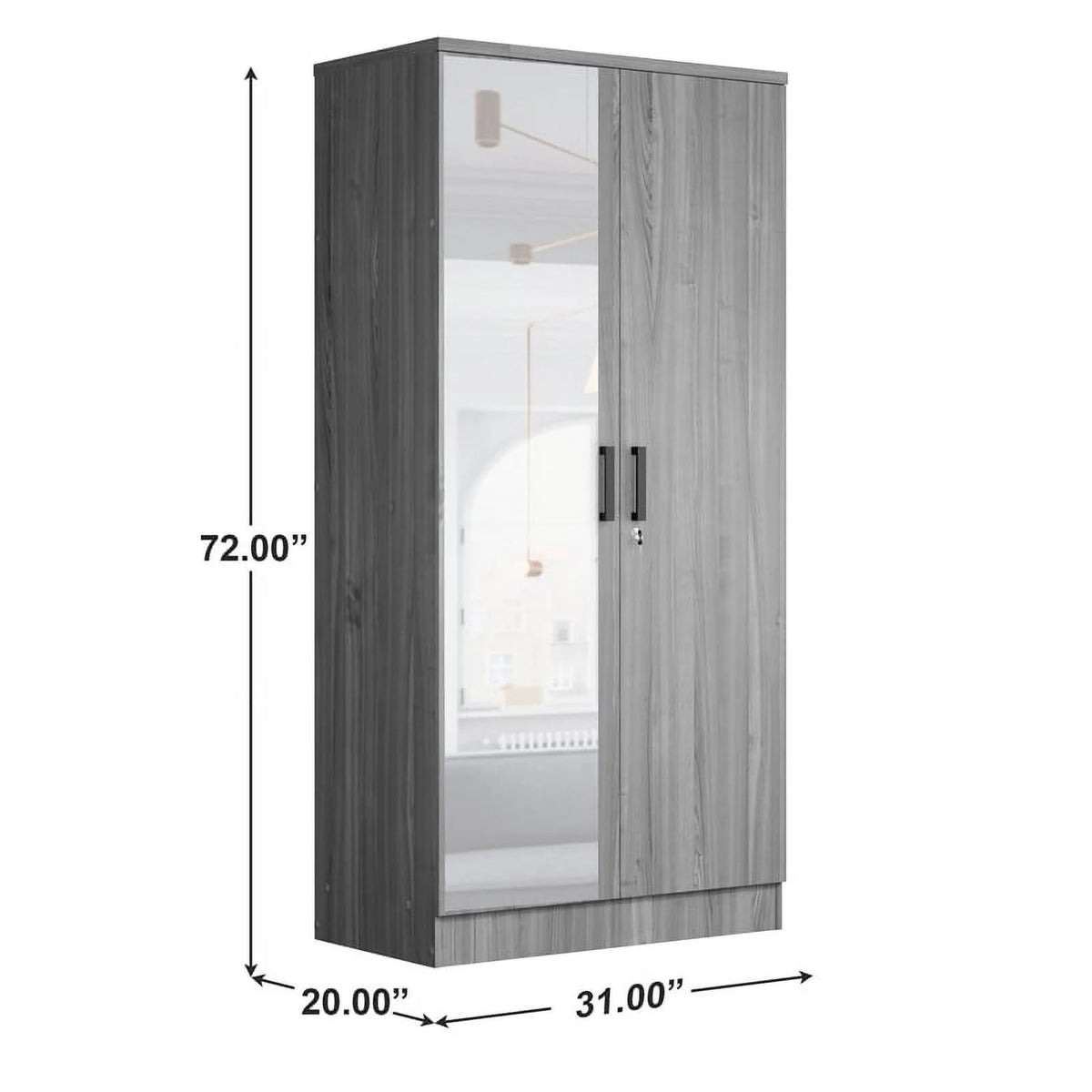 Gray Two Door Armoire Wardrobe with Mirror B9863