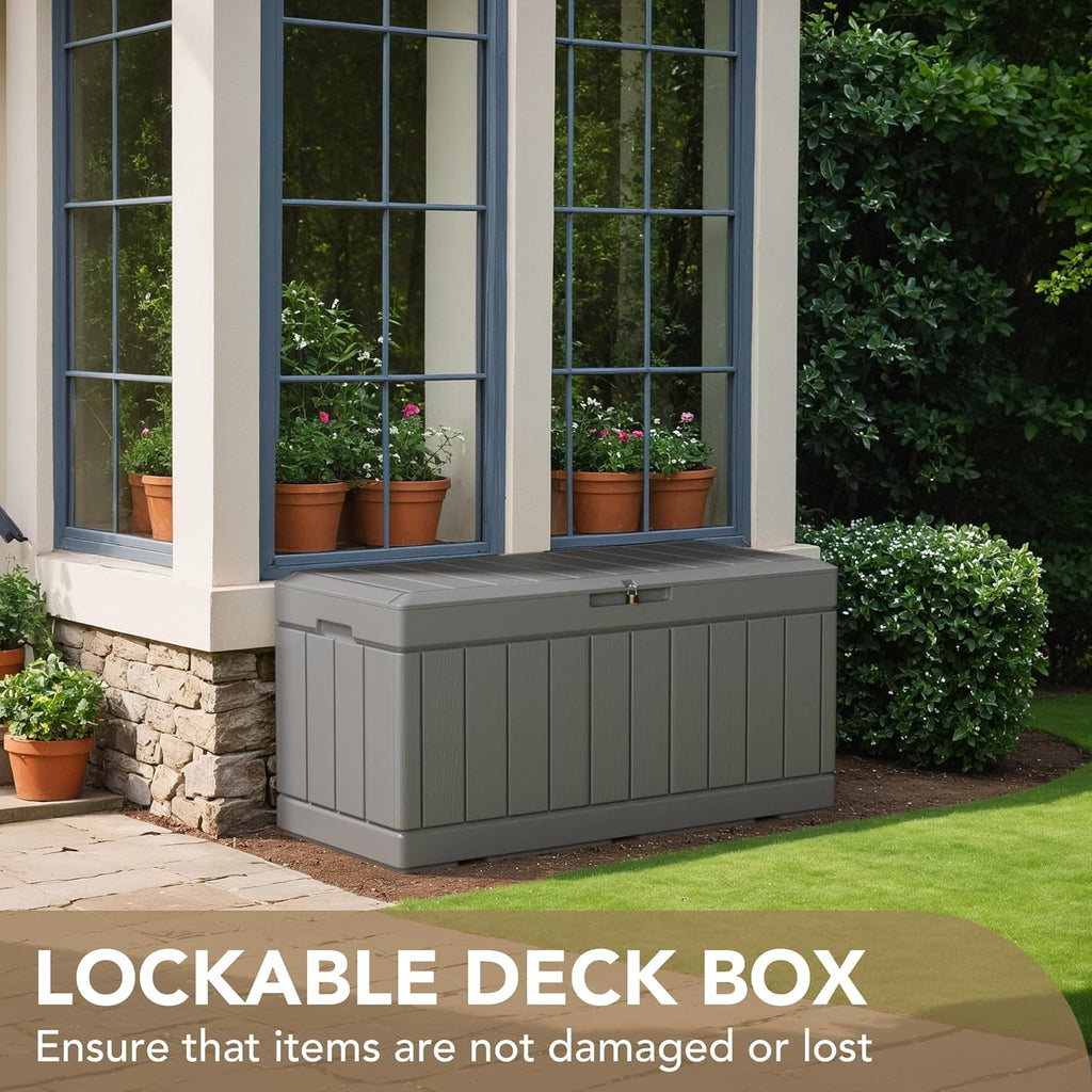 85 Gallon Lockable Resin Outdoor Storage Box Grey M581