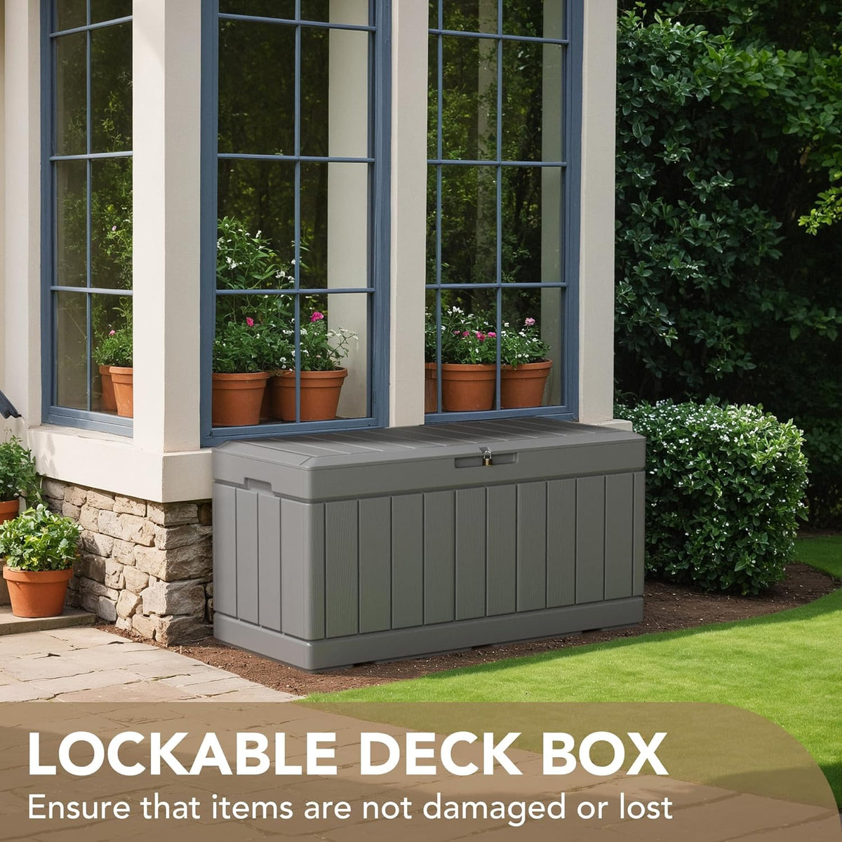 85 Gallon Lockable Resin Outdoor Storage Box Grey M581