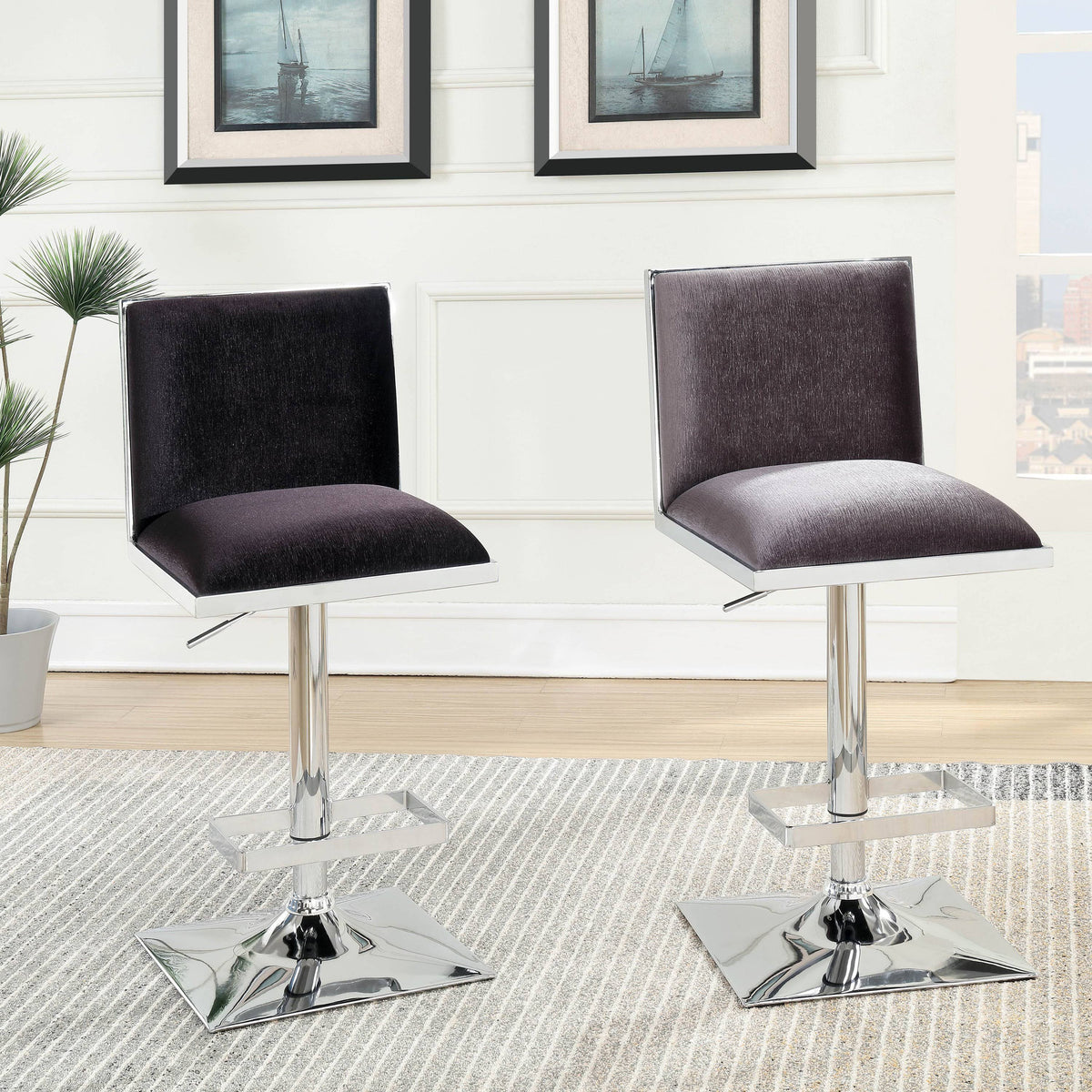 Grey Velvet Padded Barstool K2652