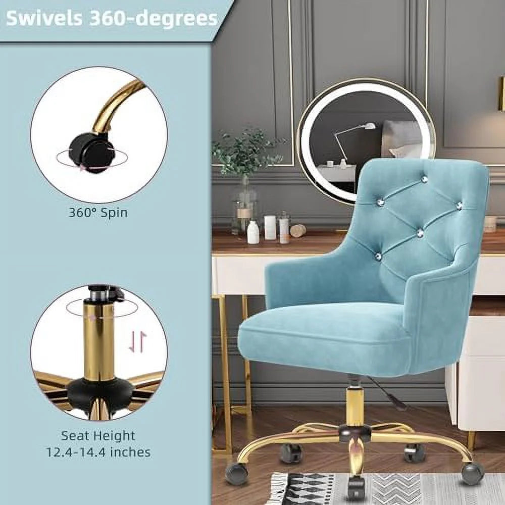 Blue Velvet Swivel Vanity Chair with Wheels U18026