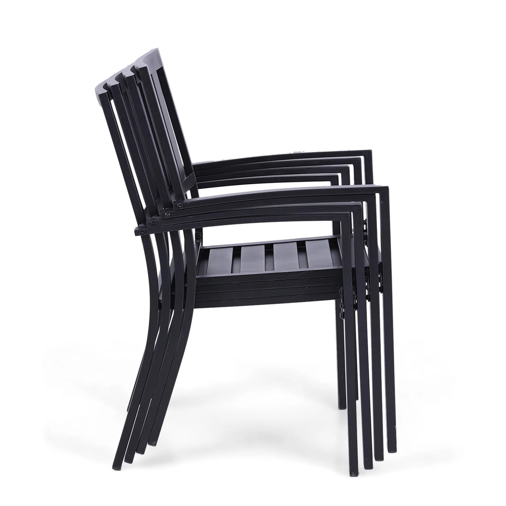 6-Piece Outdoor Patio Set with 10 FT Umbrella, 4 Stacking Chairs & Square Dining Table B471