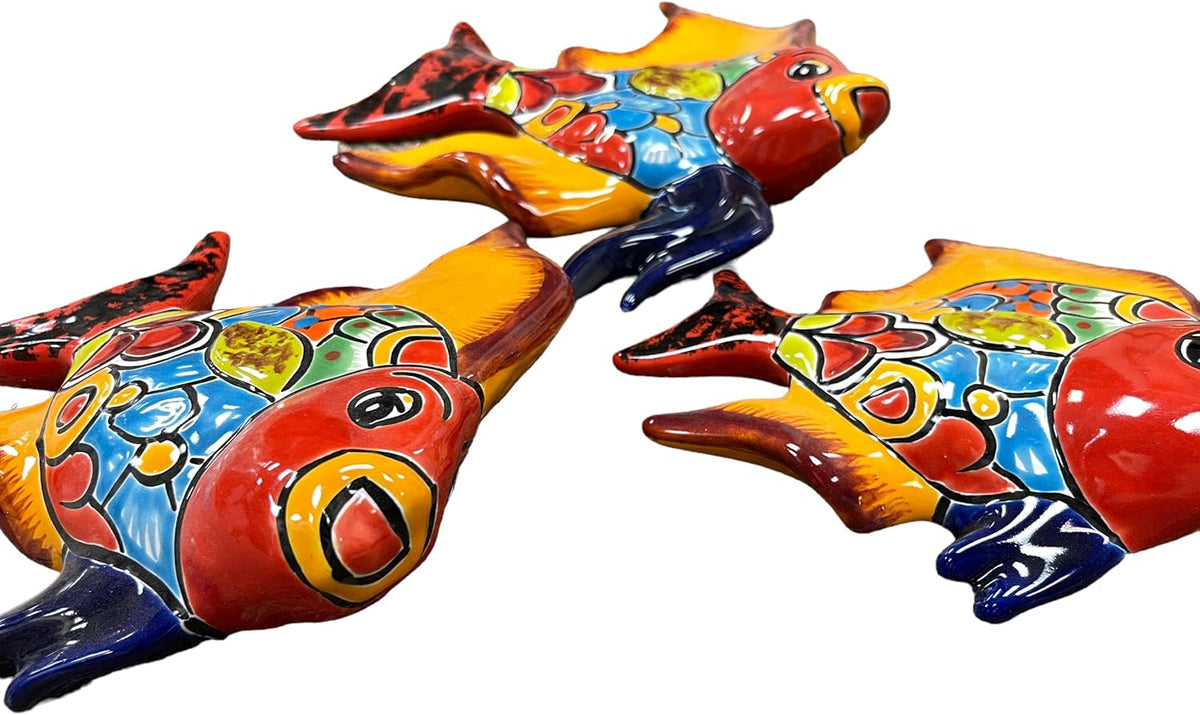 Talavera Fish Sculpture 3pc Multicolor Hand Painted Y748961