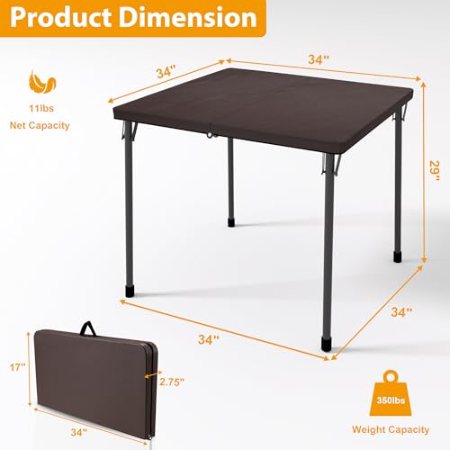 White 34" Square Plastic Folding Table with Carrying Handle E788