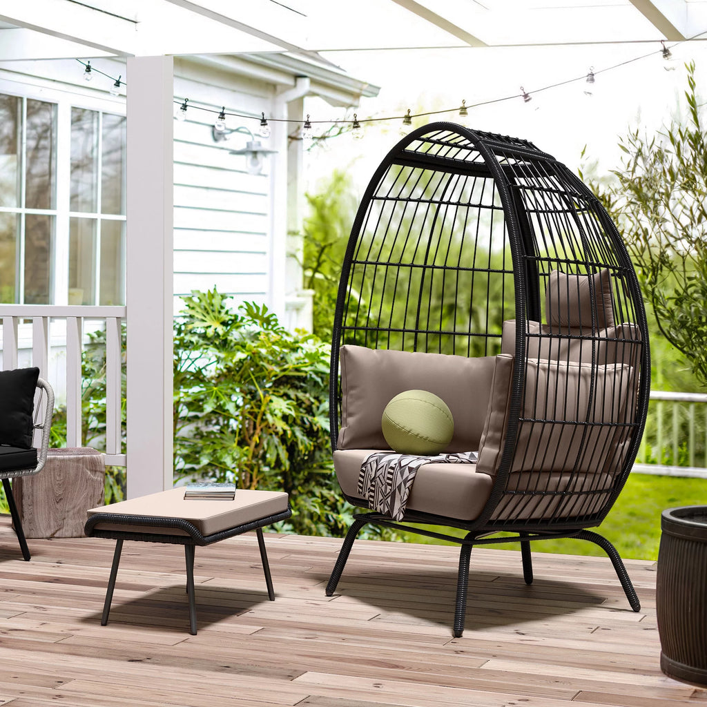 Wicker Egg Chair with Ottoman, Stand, Cushions L5647