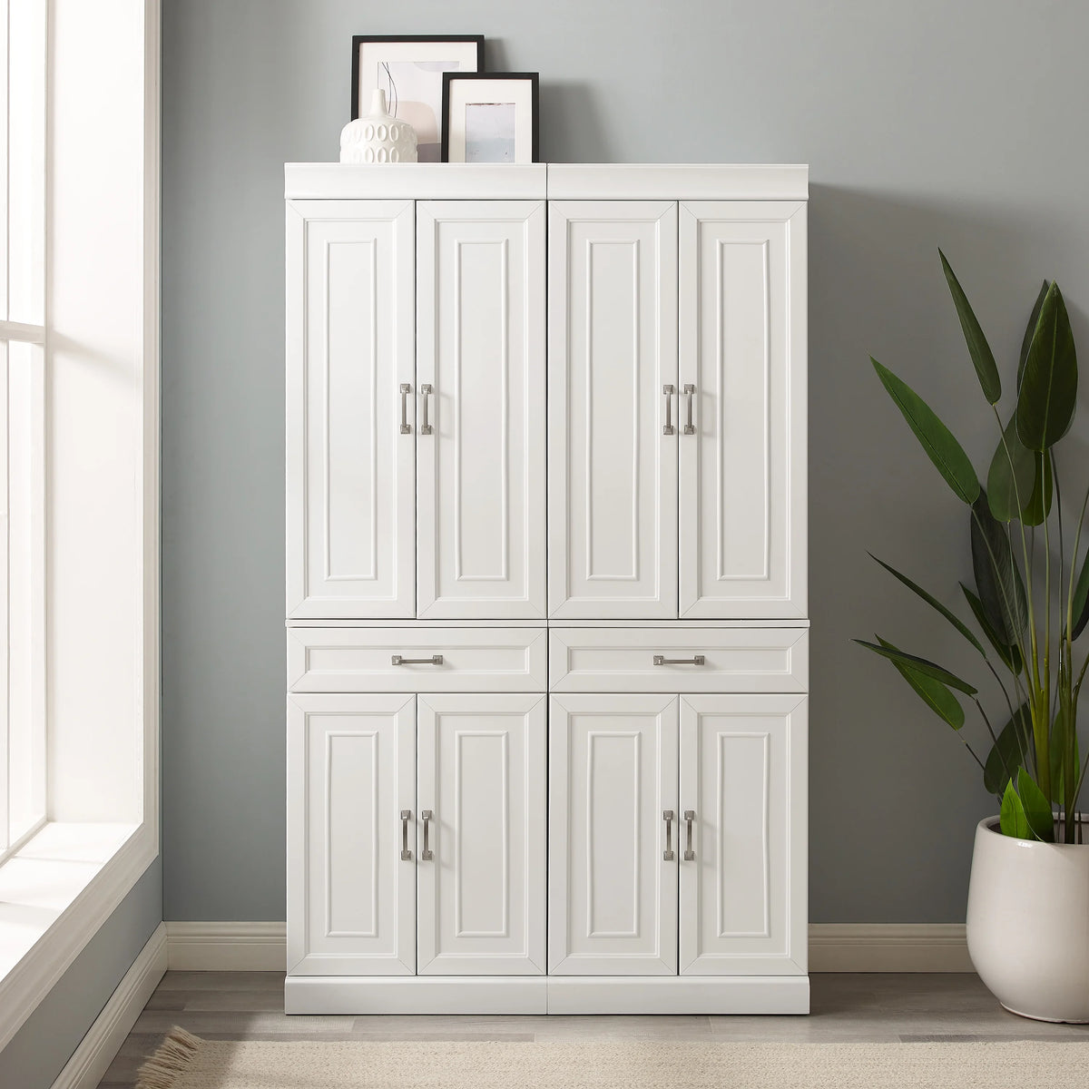 White MDF Wood Pantry (Set of 2) I153