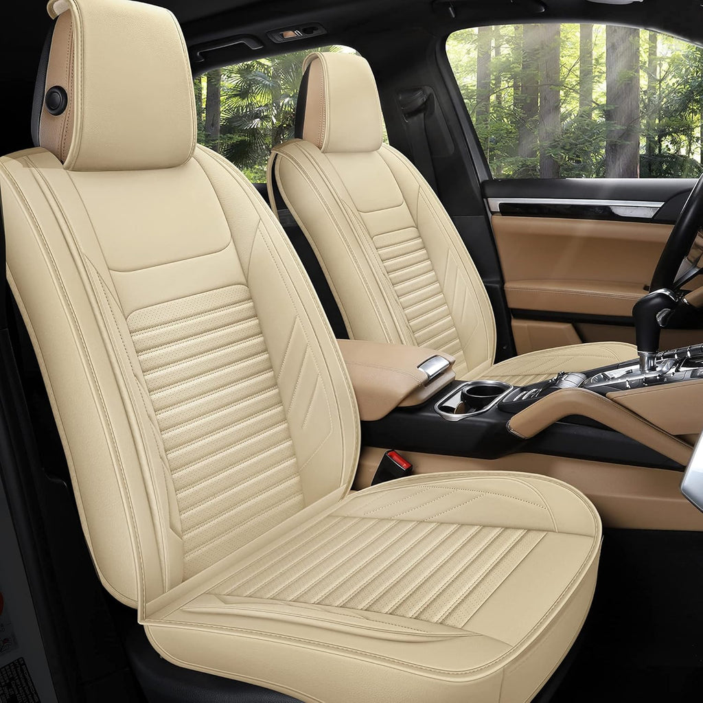 Beige Leatherette Car Seat Covers, Front Pair H185