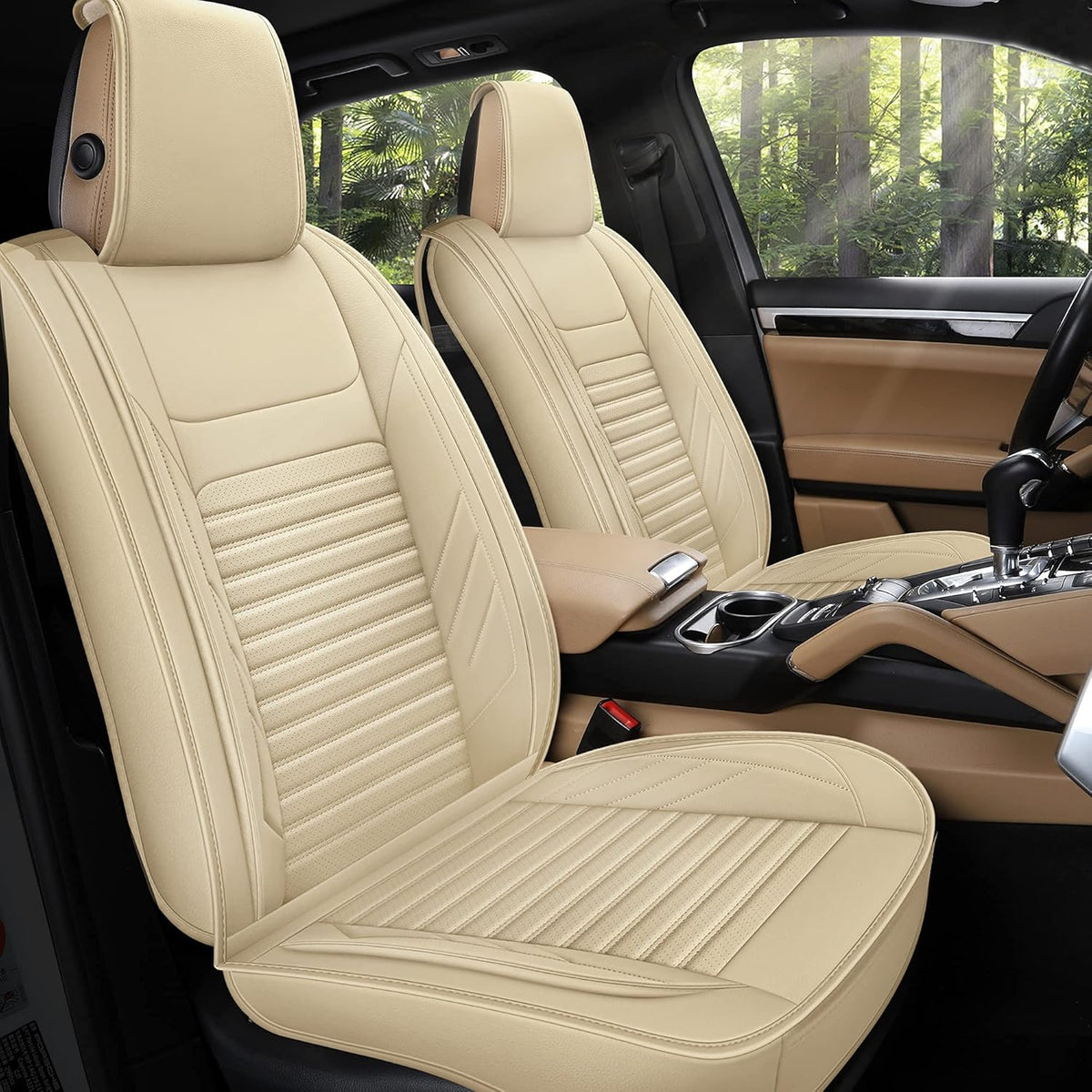 Beige Leatherette Car Seat Covers, Front Pair H185
