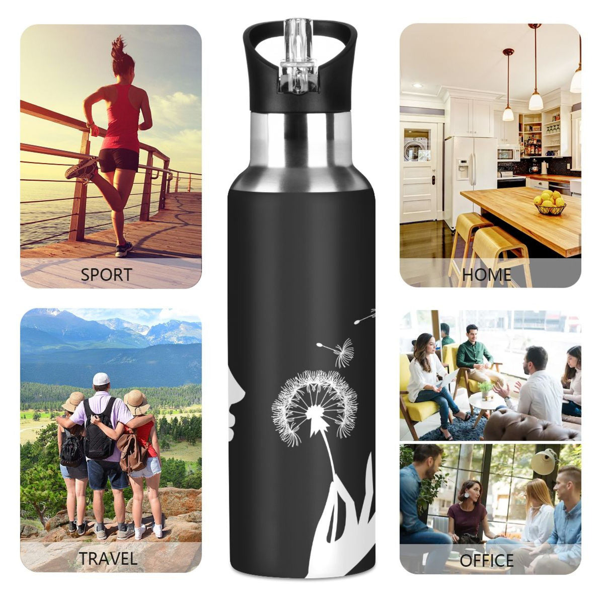 Stainless Steel Insulated Water Bottle with Straw Lid D797468