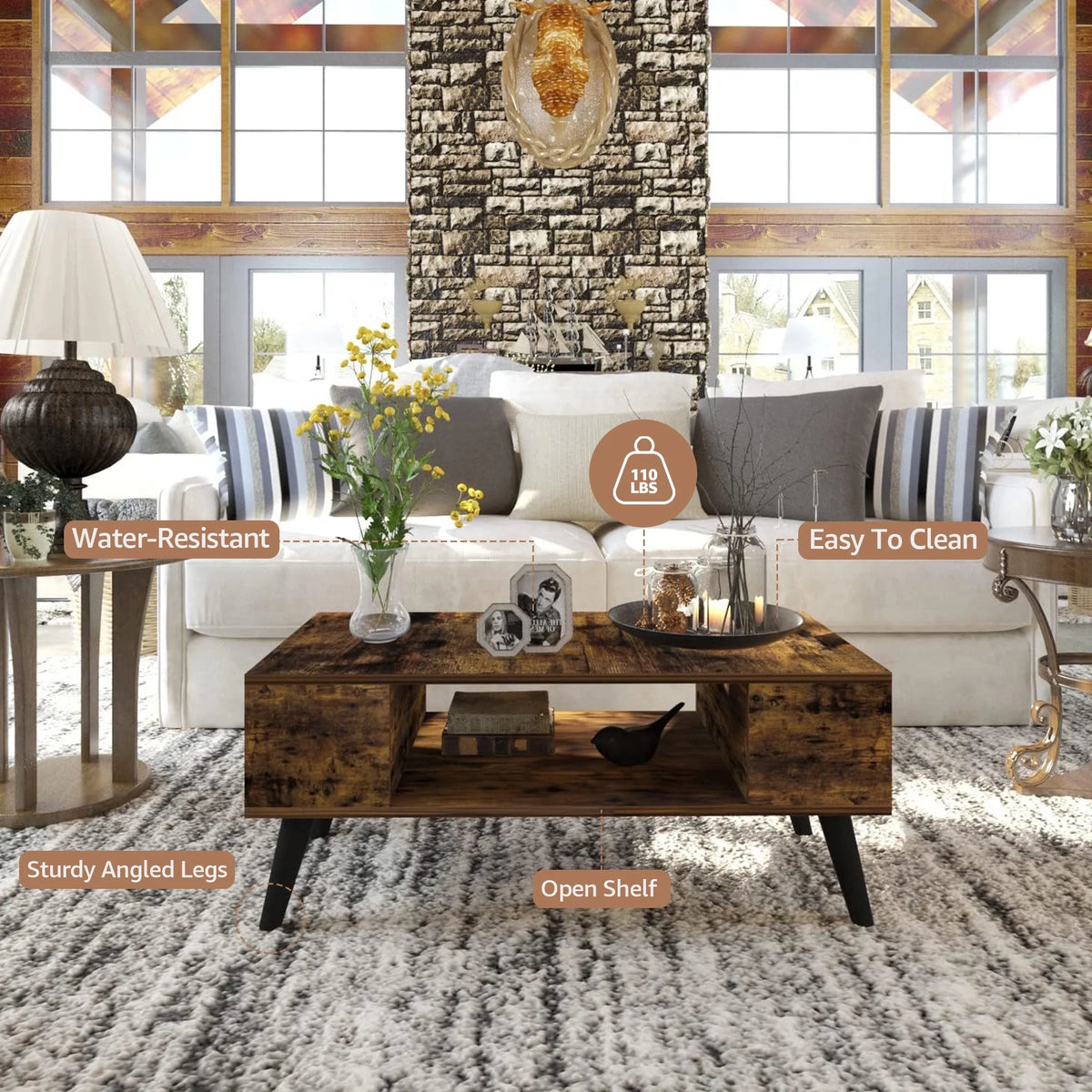 Rectangle Wooden Coffee Table with Open Storage F714777