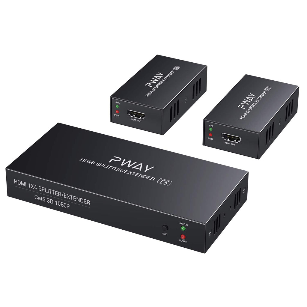 HDMI Extender Splitter 1x4 Port 1080P Over Cat5e/Cat6 Ethernet Cable Up to 50m/165ft Audio Video 1 in 4 Out F90496
