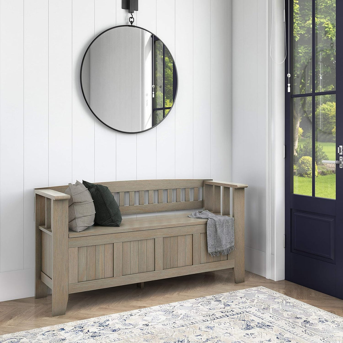 Solid Wood Entryway Storage Bench with Safety Hinge L9219