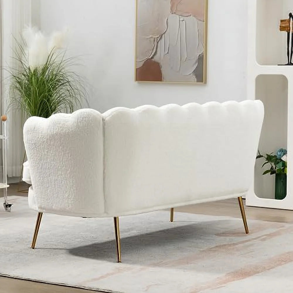 Boucle Loveseat Sofa with Gold Metal Legs D3126