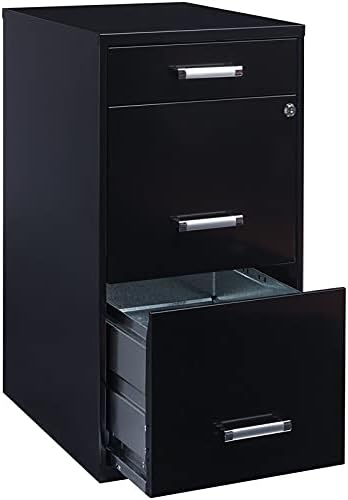 Black 18in Deep 3 Metal Organizer Pencil Drawer Vertical File Cabinet R927595