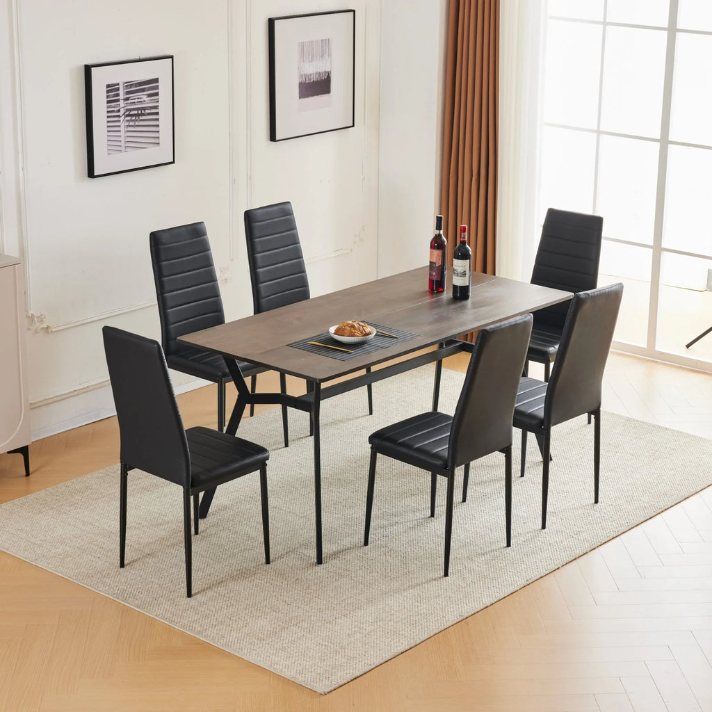 Black Faux Marble Dining Table Set for 6 I2140