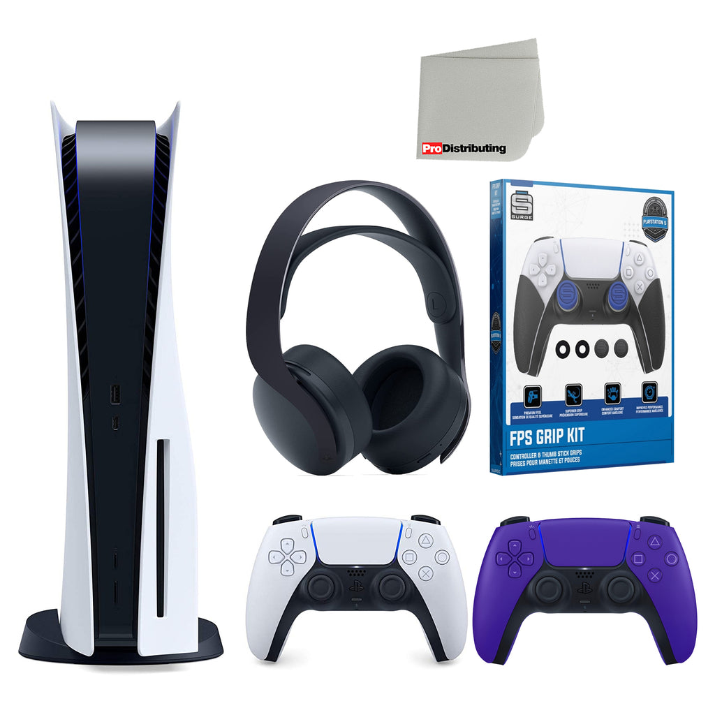 Playstation 5 Disc Version with Extra Galactic Purple Controller, Black Pulse 3D Headset and Microfiber Cleaning Cloth X801470