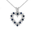 14k White Gold Sapphire and Diamond Heart Shaped Pendant with 18" Chain C6674