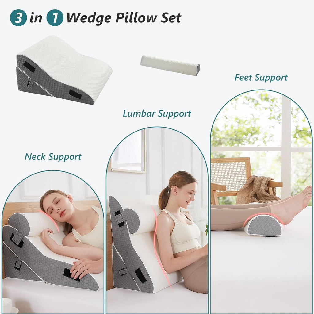 3 PCS 35D Adjustable Triangle Wedge Pillow Set (white grey) J8157