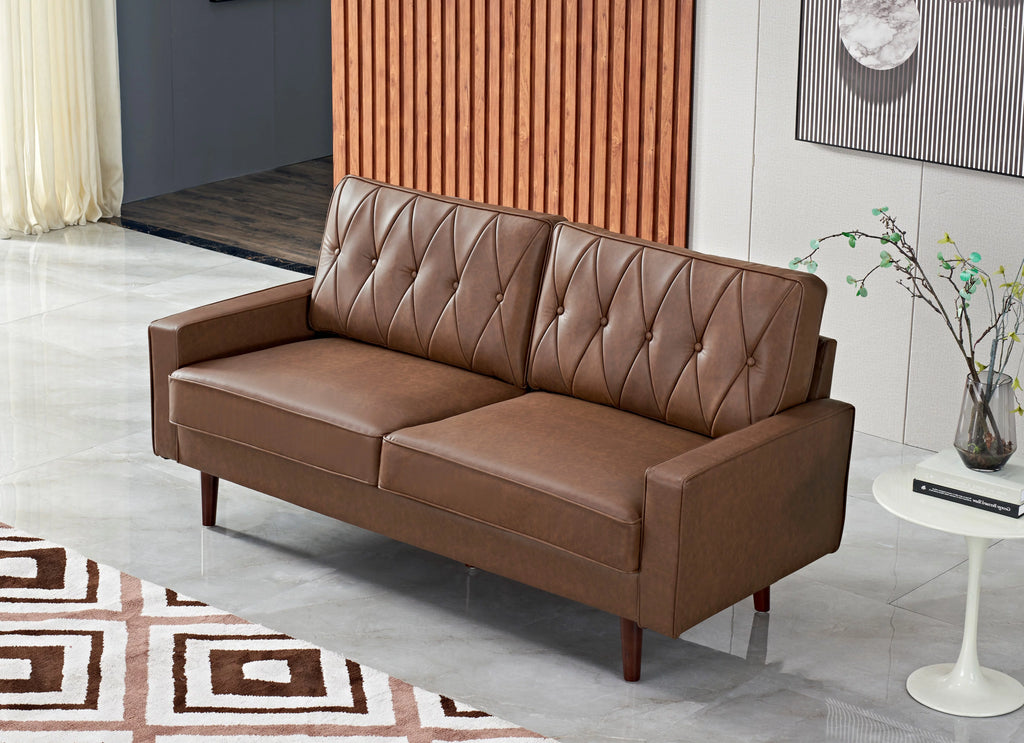 Brown Faux Leather Cushion Back Sofa M719