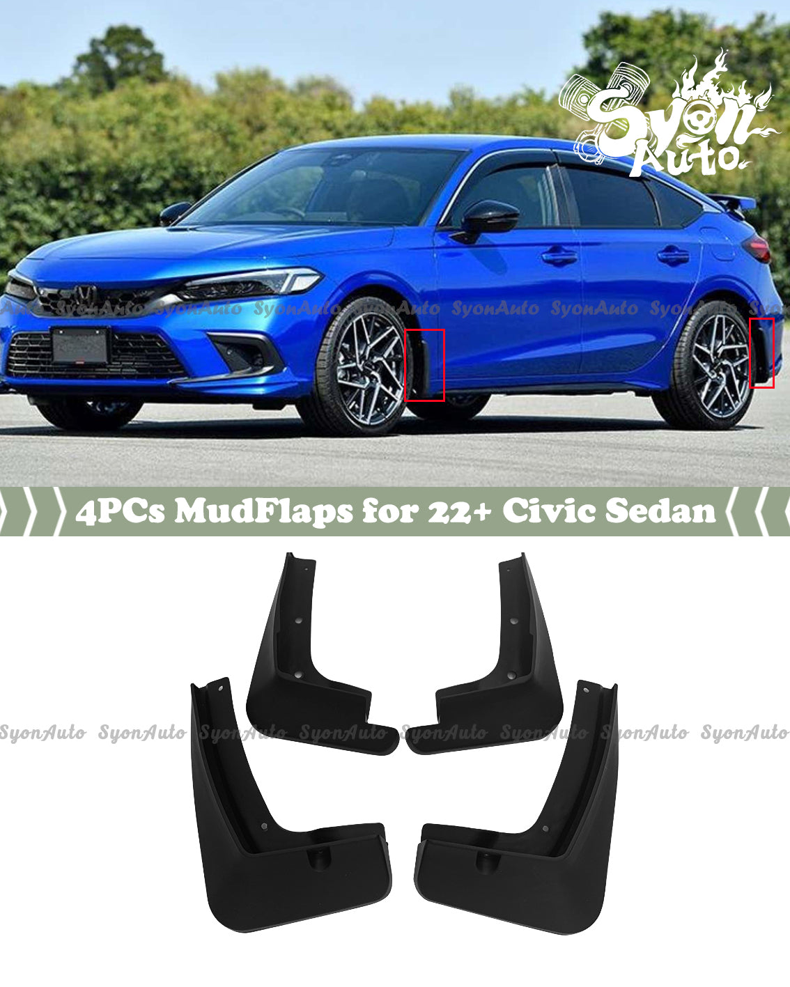 Black 4Pcs Mud Flap Splash Guard Set I407820