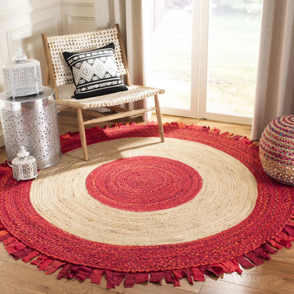 Red Natural Braided Area Rug 5' x 5' Round A18821