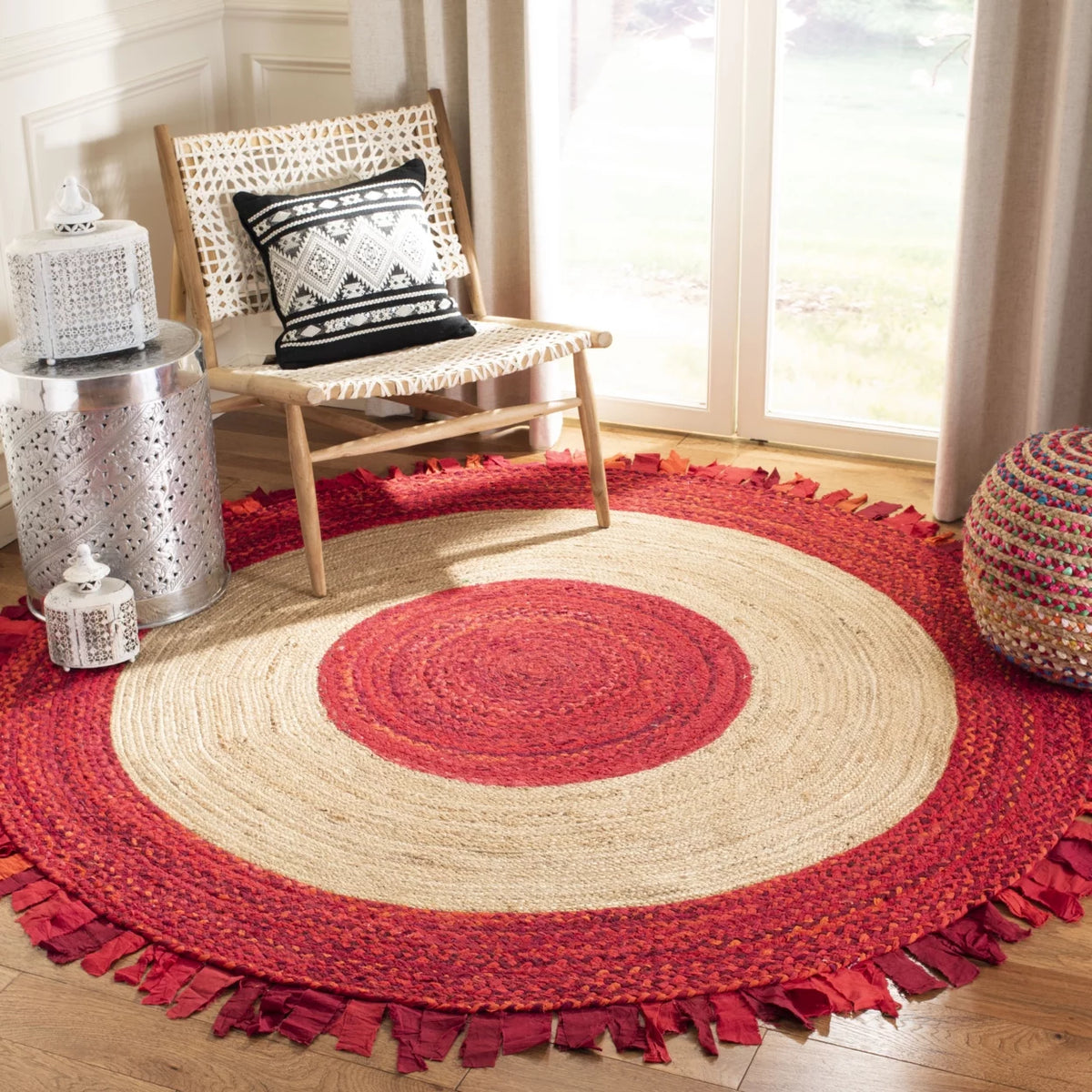 Red Natural Braided Area Rug 5' x 5' Round A18821
