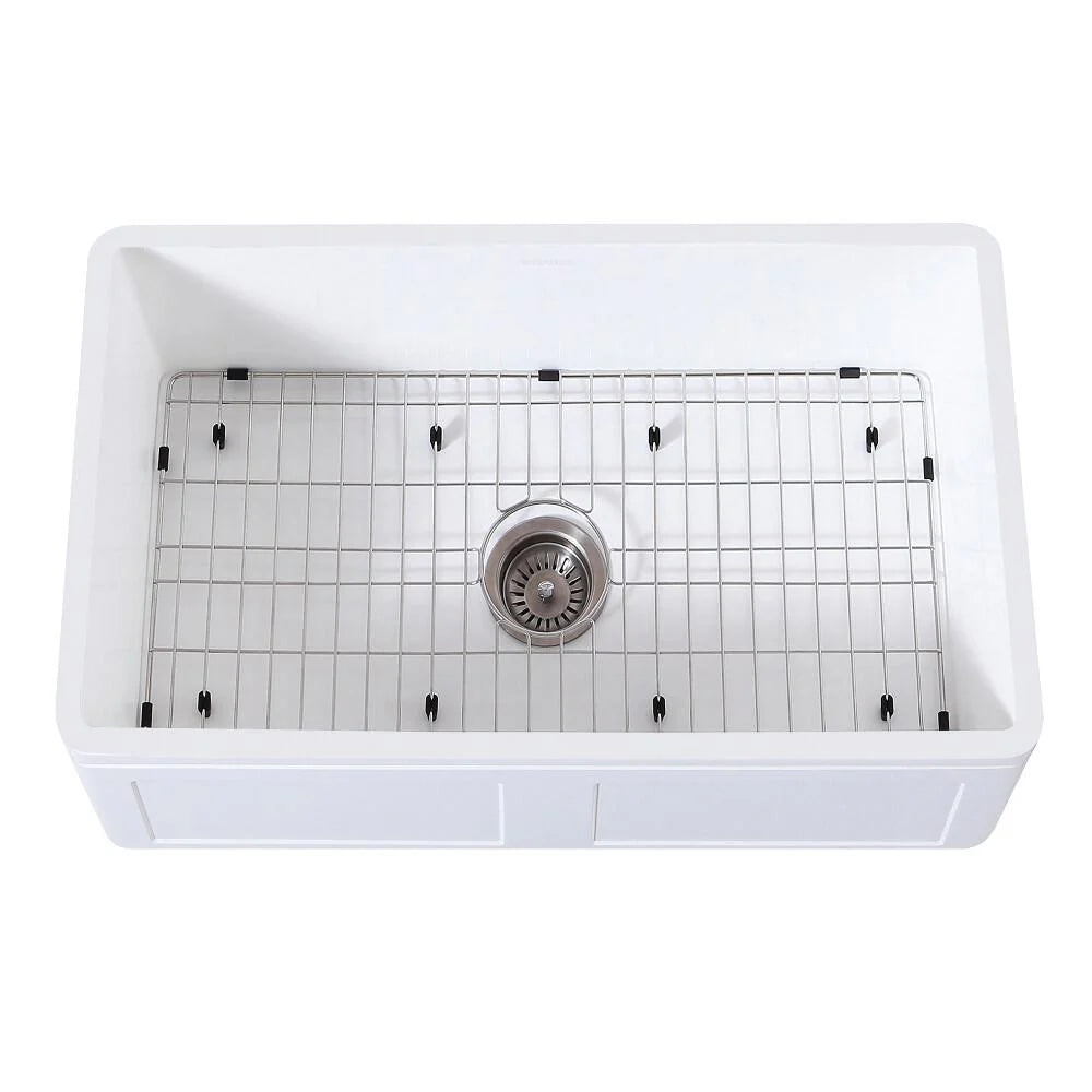 30 In. Farmhouse Kitchen Sink With Strainer And Grid S6909