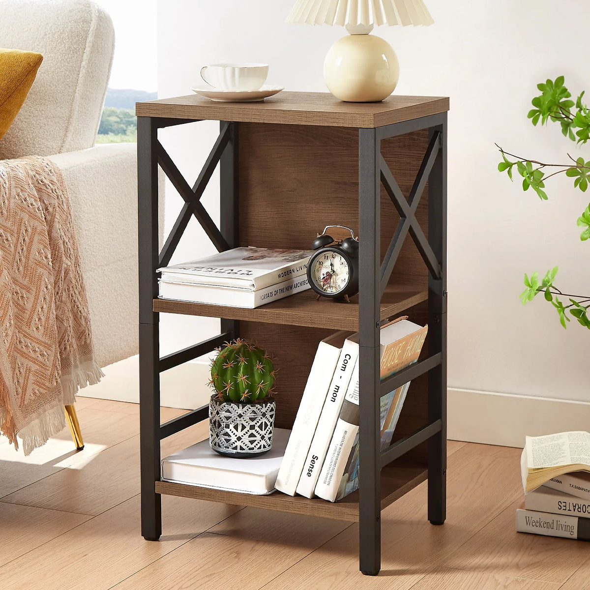 3 Tier Wood and Metal Bookshelf K934790